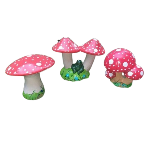 Enfeite de Jardim - Kit com 3 Cogumelos em Cerâmica